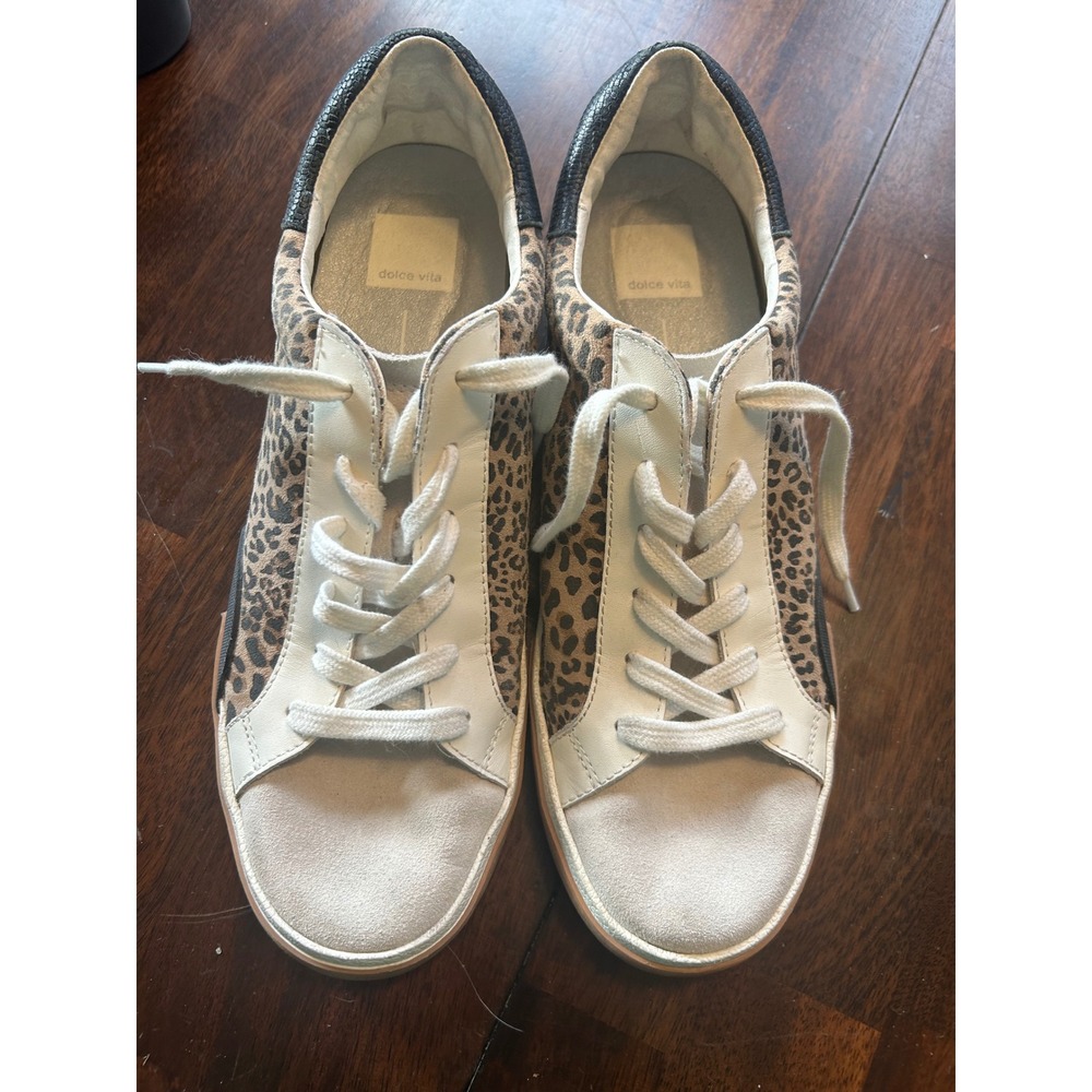 Dolce Vita Zina Leopard Print Calf‎ Hair Sneakers Silver Metallic Glitter White